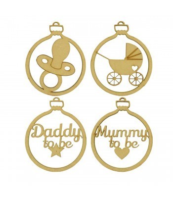 Laser Cut Pack of 4 Themed Baubles - Daddy to be, Mummy to be 